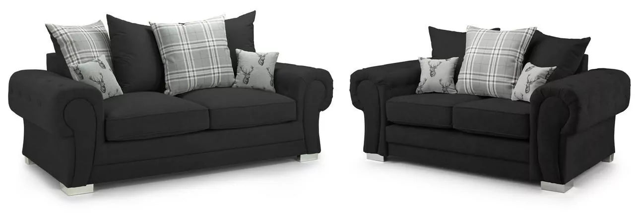 Verona Black 3+2 Set Scatterback Sofa