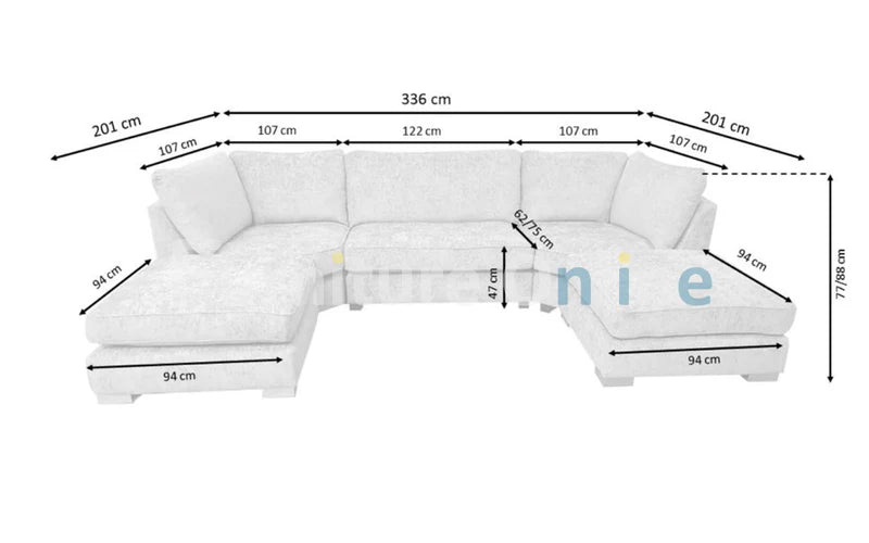 Bishop U Shape Sofa Luxe Chenille Platinum Grey