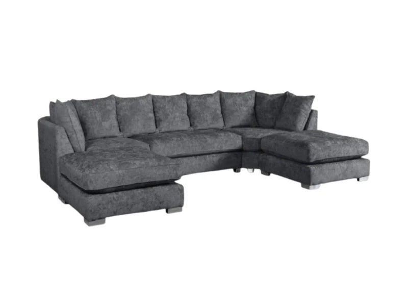 London U Shape Sofa Soft Chenille Charcoal Grey