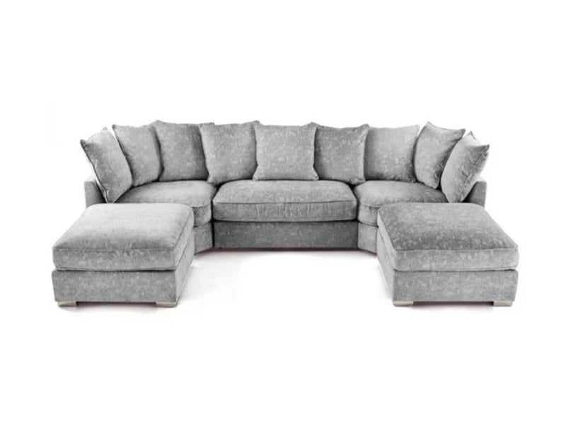 London U Shape Corner Sofa Soft Chenille Silver