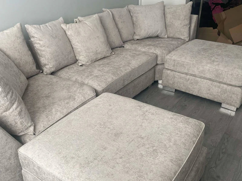 London U Shape Corner Sofa Soft Chenille Silver