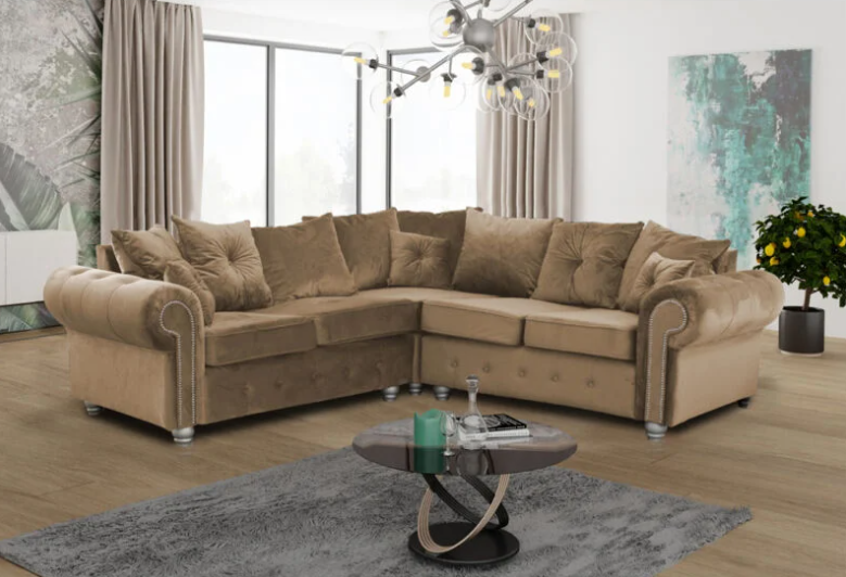 Ashwin Plush Velvet Corner Sofa Set - Mustard