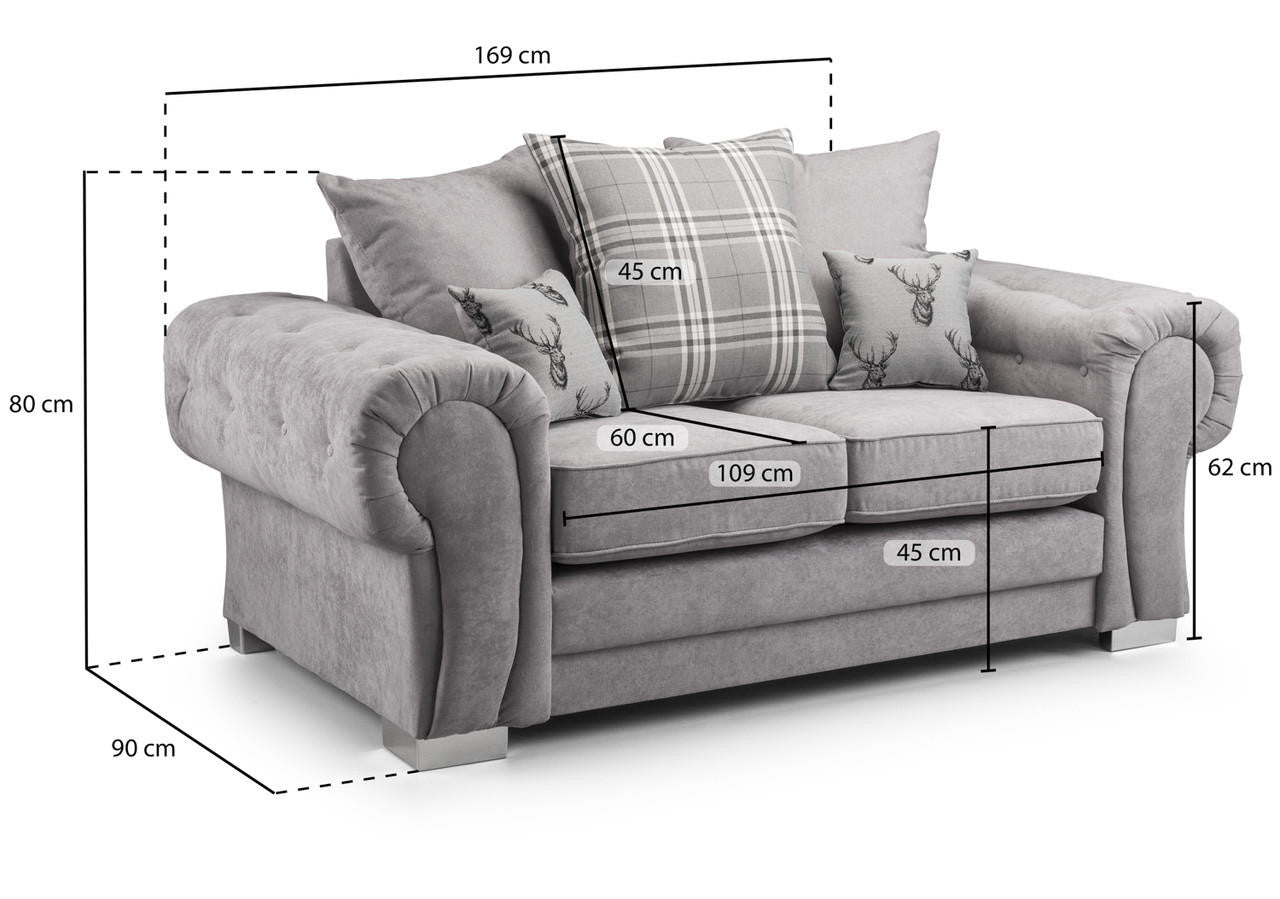 Verona Grey 2 Seater Scatterback Sofa