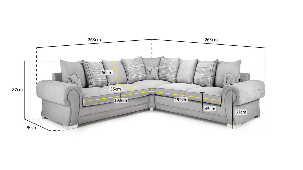 Verona Grey Large Corner Scatterback Sofa